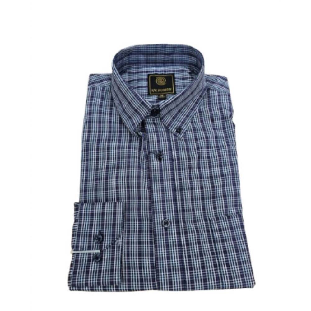 NEW F/X FUSION men's button plaid shirt in purple/grey/blue
